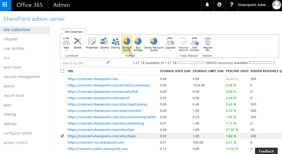 SharePoint Online Change Storage Quota of Site Collection using PowerShell SharePoint Diary