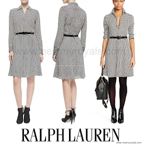 Kate Middleton Style Ralph Lauren Long Sleeve Houndstooth Belted Shirtdres