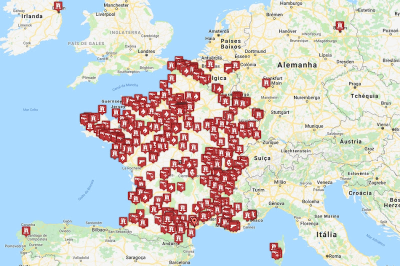 Sim é real: este mapa mostra ataques a igrejas católicas nos últimos 4 anos, na França