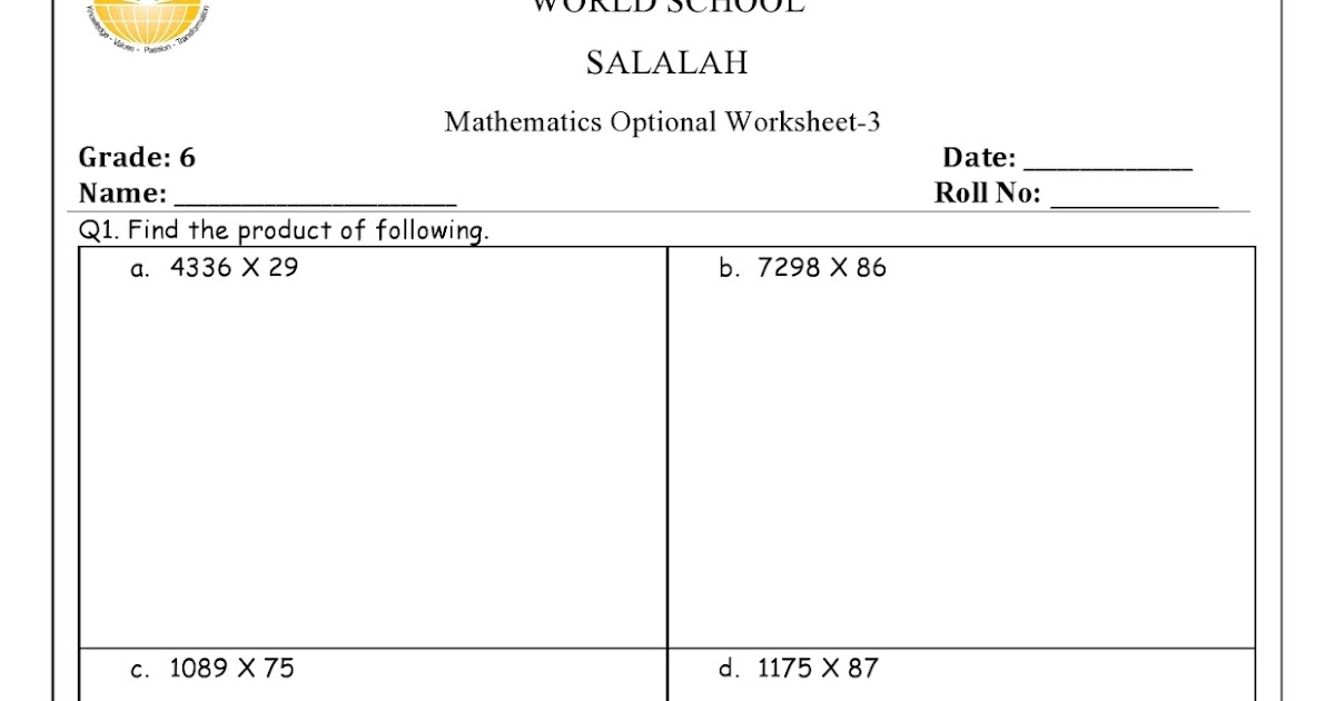 Birla World School Oman: Homework for Grade 6 as on 10-12-2019