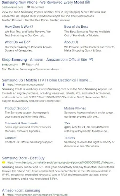 A DuckDuckGo webpage that shows deals Samsung phones