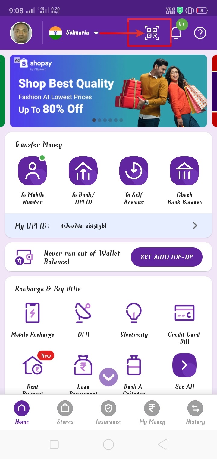 Receive and send money on PhonePe app