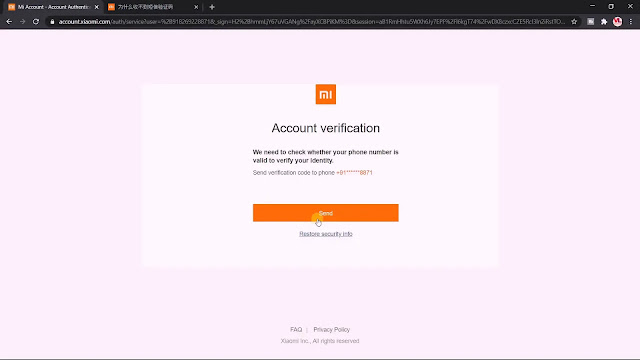 click on send here Mi account verification