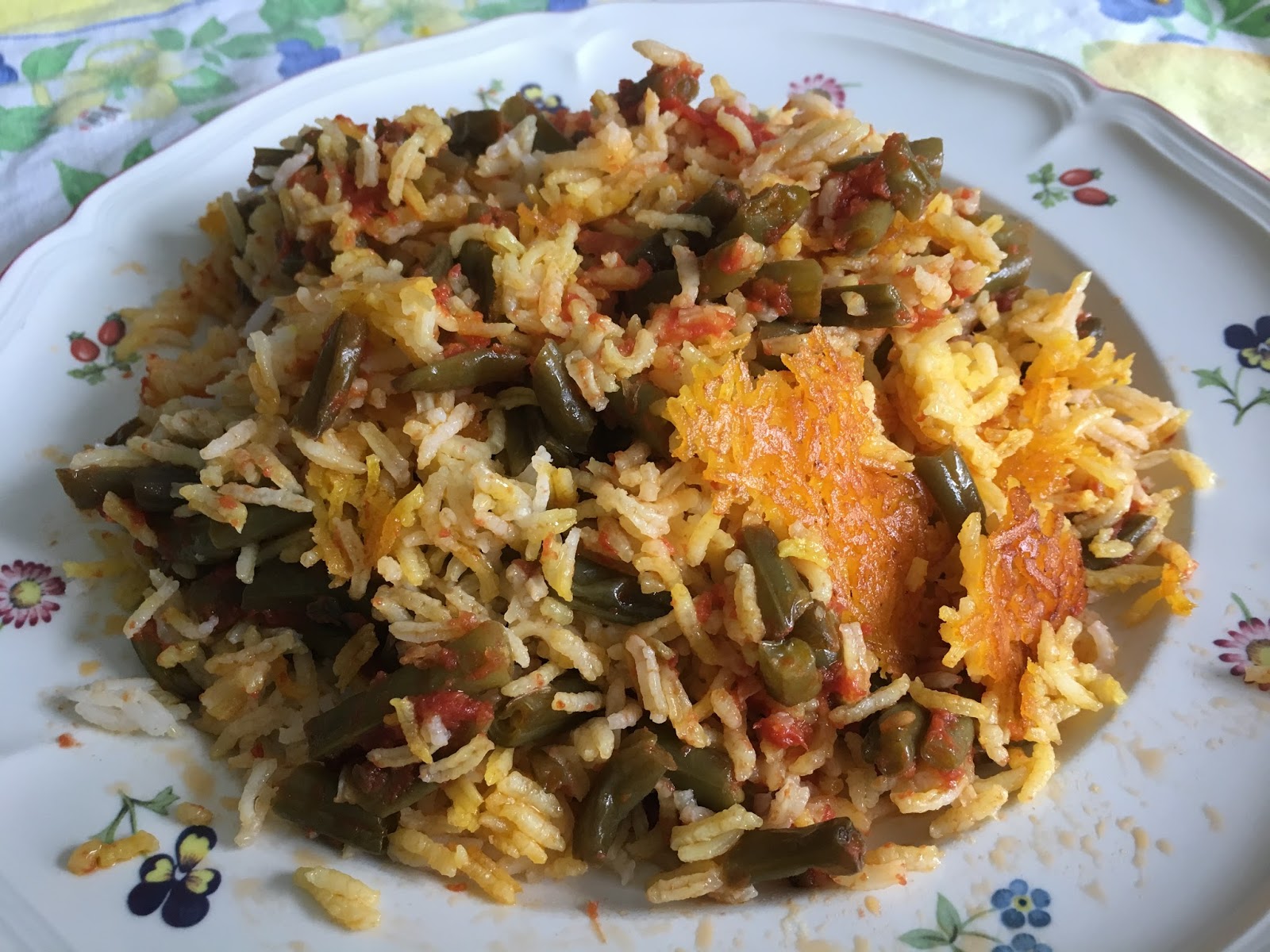 La Mia Cucina Persiana Lubia Polo Senza Carne Riso Basmati Con Fagiolini Pomodoro E Cannella Ricette Fagiolini Pomodori