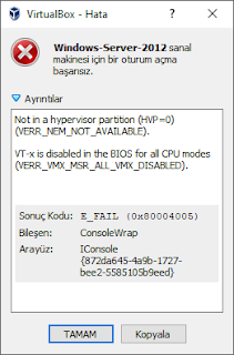 virtualbox e fail 0x80004005 kodlu