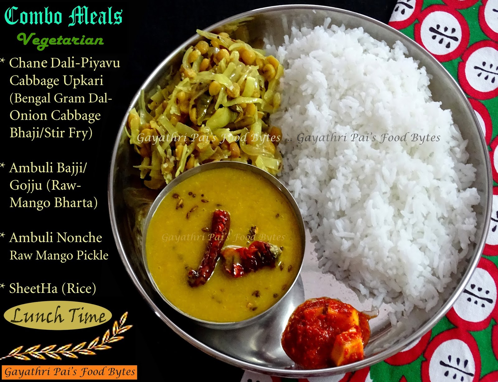 Gayathri Pai's Food Bytes Chana dalCabbageOnion Bhaji, Raw Mango