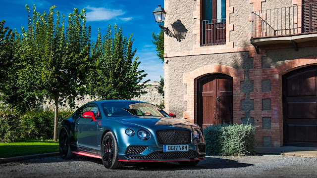 Bentley Continental, Blue, Car, Parking, Tree, House