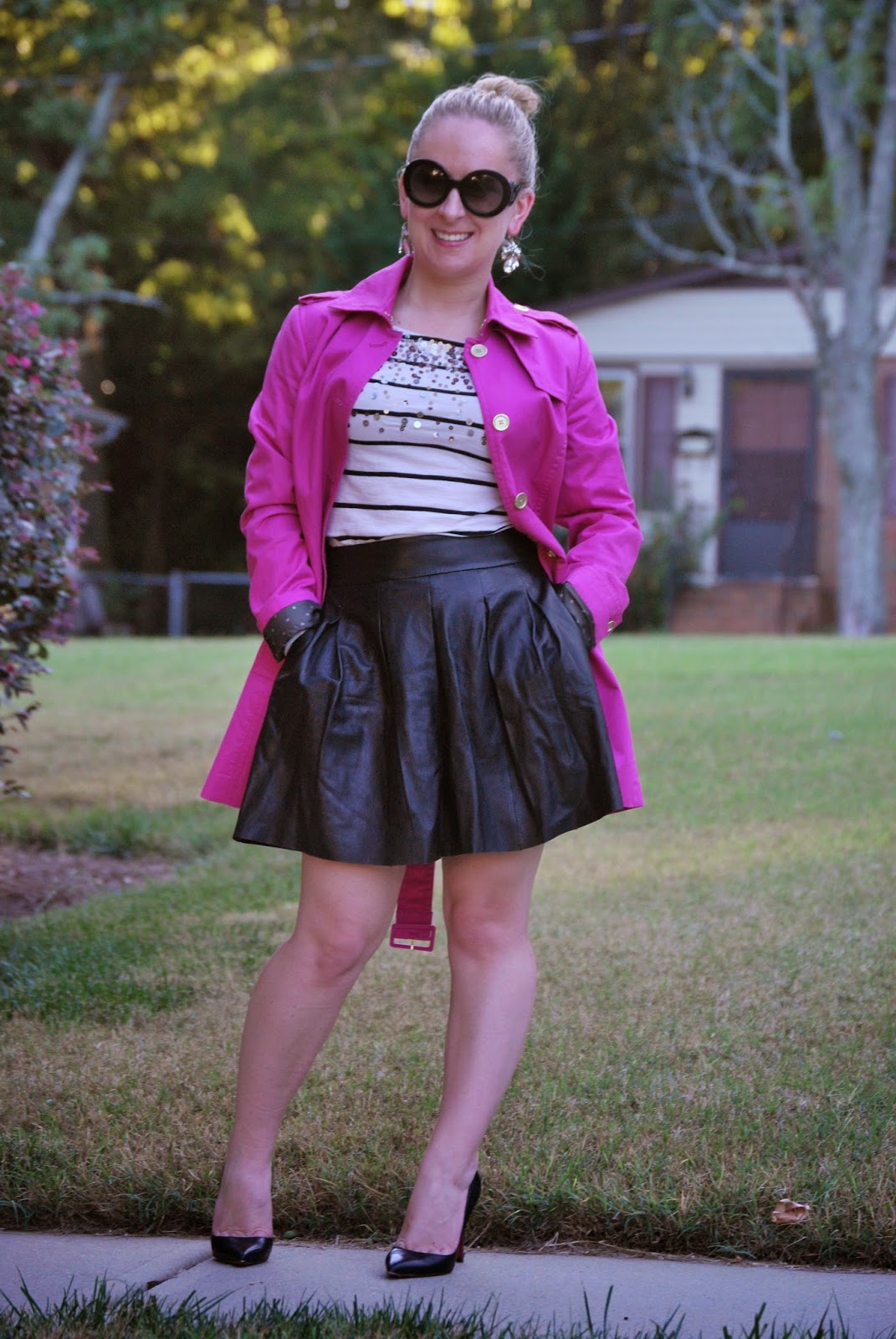 pleated leather skirt, christian louboutin, pigalle, brenton stripe