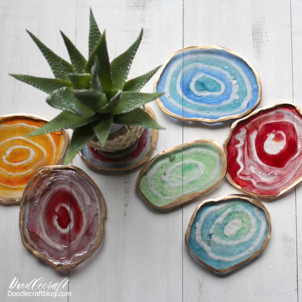 Faux agate slices made with easy cast resin and translucent dyes
