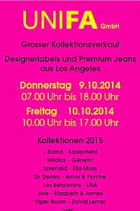 Gr. Kollektionsverkauf bei UNIFA München an 2 Tagen, ab 09.10.2014