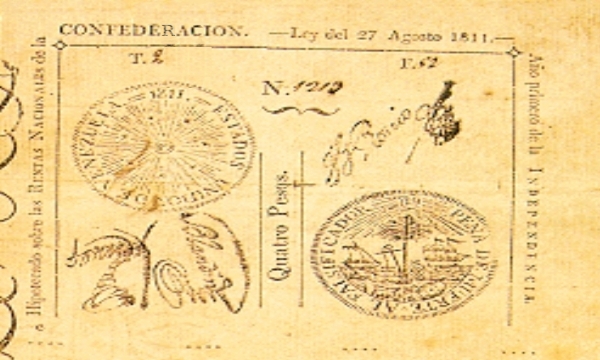 Billete de Cuatro Pesos Venezuela 1811
