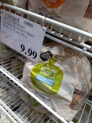 Package of gluten free bagels at Costco that says Everything bagel made by Northern Bakery
