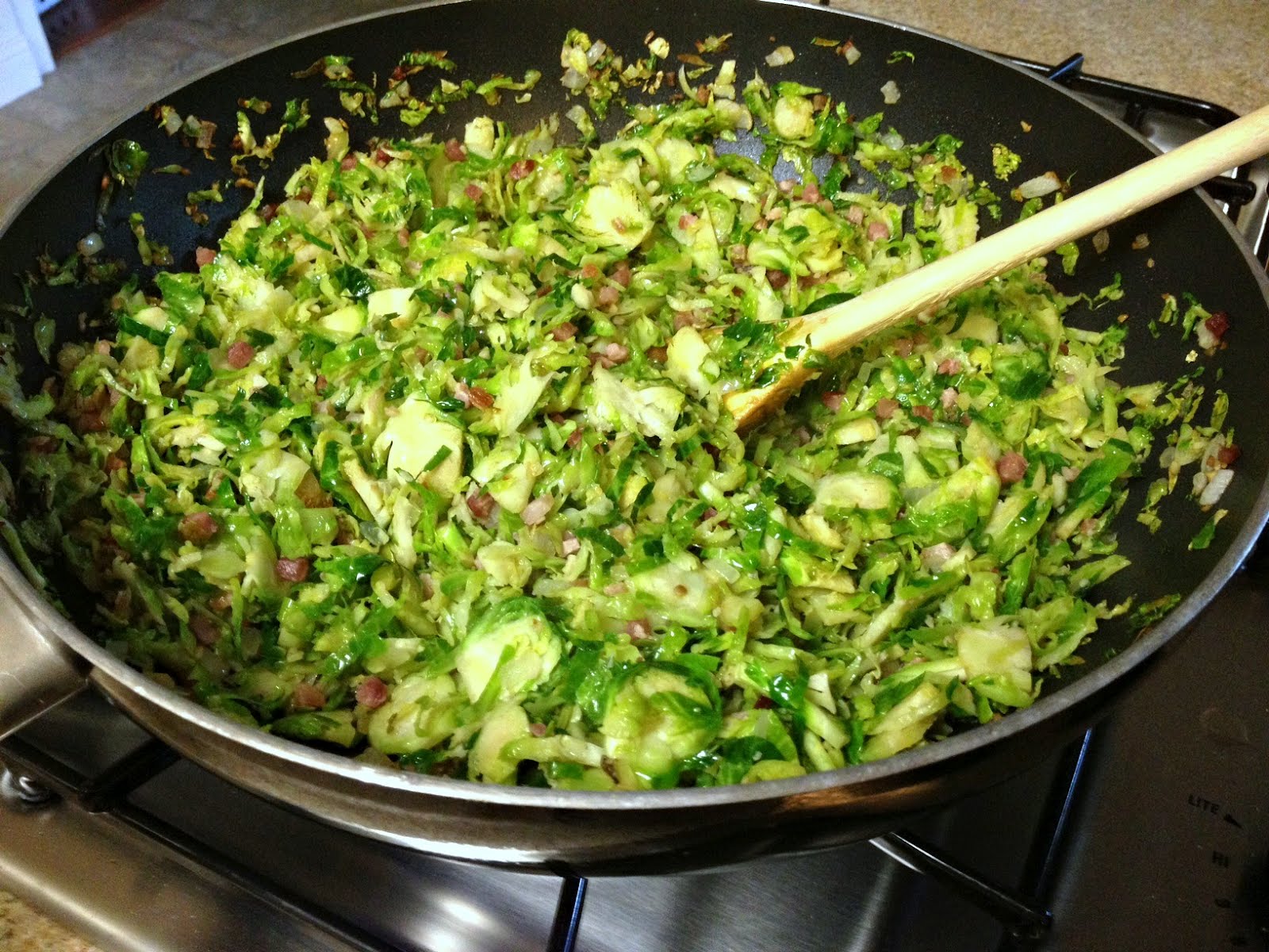 A Girl And Her Fork Shaved Brussels Sprouts with Crispy Pancetta