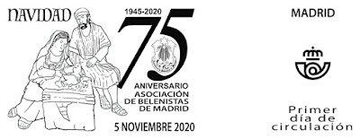 Filatelia Navidad 2020 - 75 Aniversario de la Asociación de Belenistas de Madrid - Matasellos Primer día