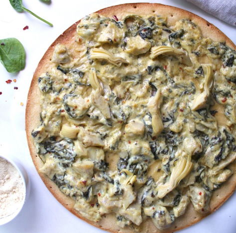 VEGAN SPINACH ARTICHOKE PIZZA #vegan #pizza #spinach #vegetarian #mushroom