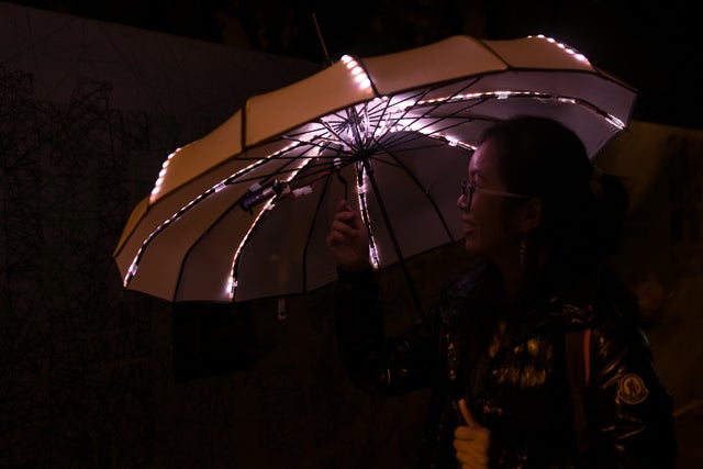 umbrella with cool white LED bulbs