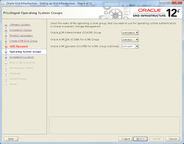Oracle Grid Infrastructure 12c Installer - OS Groups