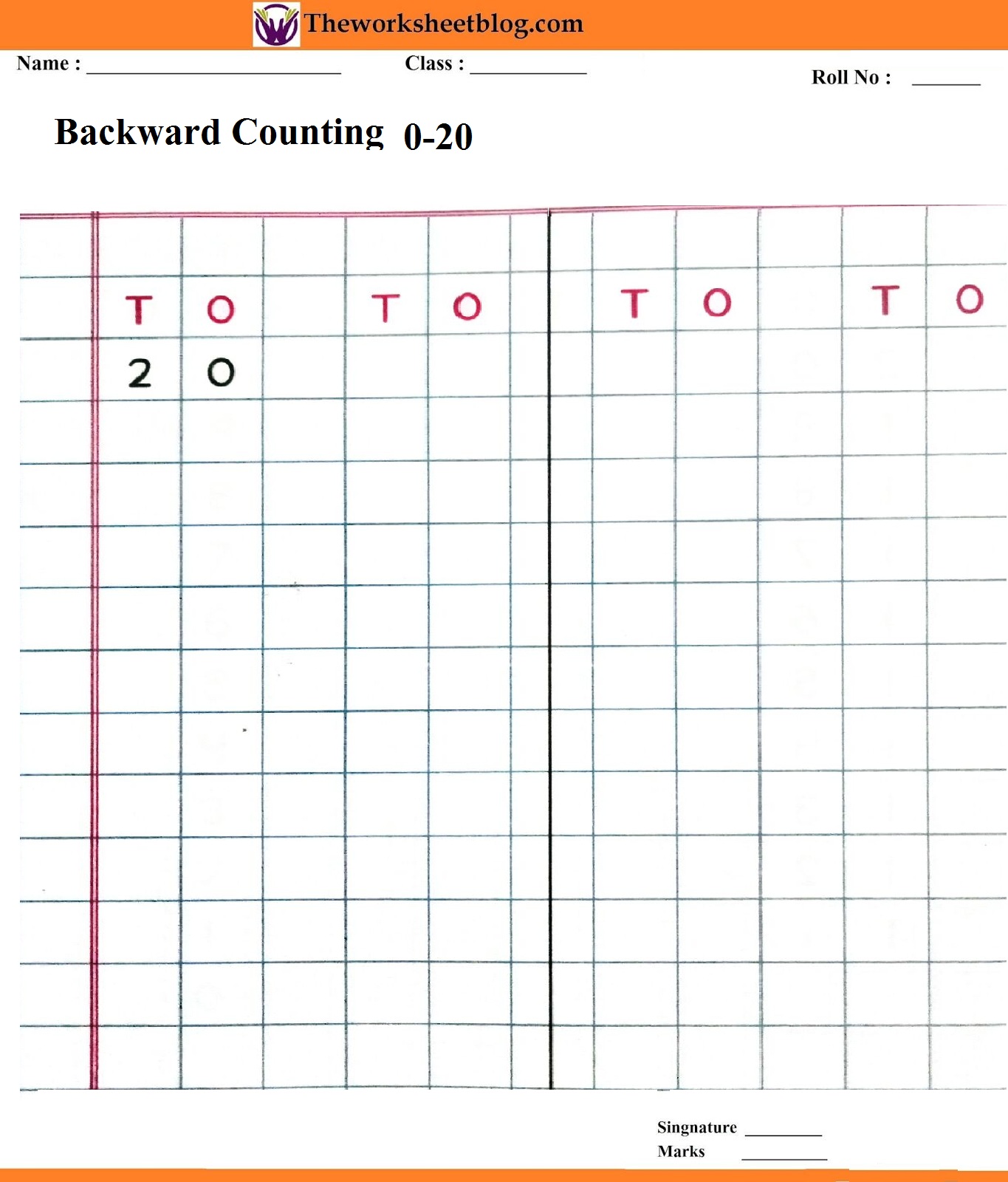 Backward counting 50-1 worksheets