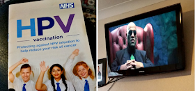 The HPV leaflet and a photo of Morpheus off the Matrix