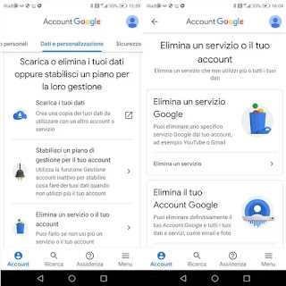 Rimuovere altri servizi da Account Google
