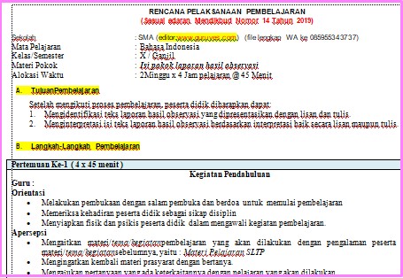 Rpp 1 Lembar Bahasa Indonesia Sma Smk Kelas 10 Semester 1 Situs Guru