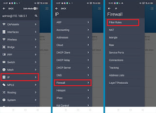 cara masuk firewall filter hp