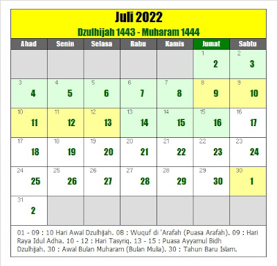kalender islam hijriyah juli 2022 masehi - kanalmu
