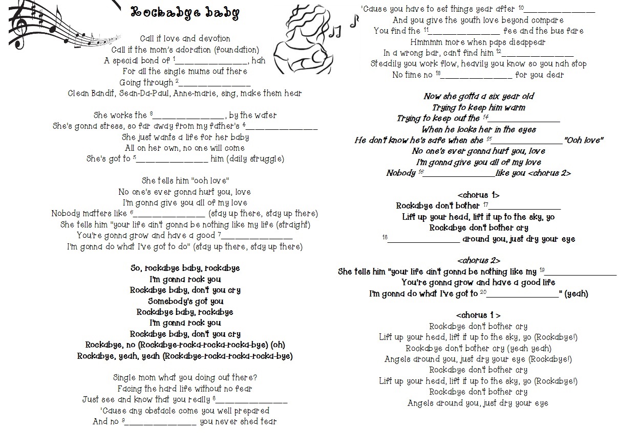 Rockabye Lyrics Worksheet Nadin Aproximada Traducción Transcripción.