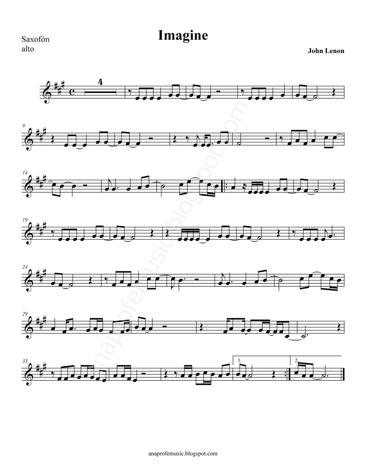 AnaProfeMusic Partitura Imagine John Lenon Sheet Music