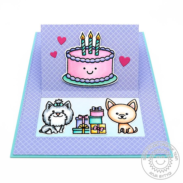 Sunny Studio Stamps: Puppy Dog Kisses Fancy Frames Dies Sliding Window Dies Happy Birthday Card by Anja Bytyqi