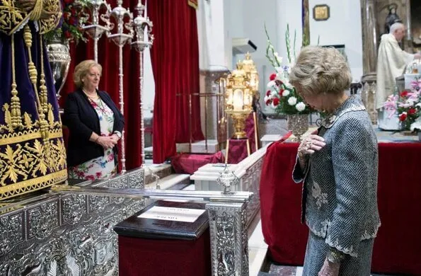 Queen Sofia attended the traditional thanksgiving ceremony in Madrid. Spanish royal family visits Jesus de Medinaceli Church