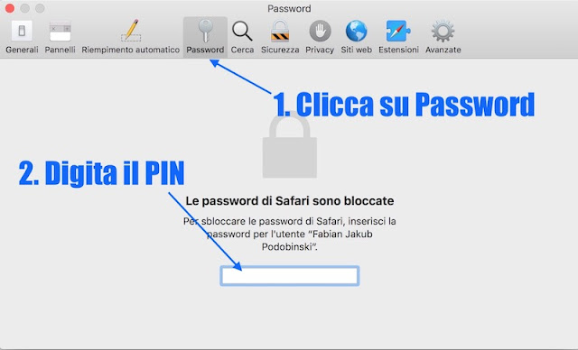 schermata impostazioni dove safari salva la password di facebook e altri account