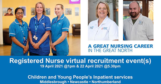 Virtual recruitment event on 19th April at 13.30hrs or 22nd April at 17.30hrs.