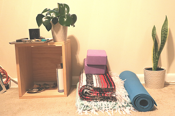 Photo of an at-home yoga practice area