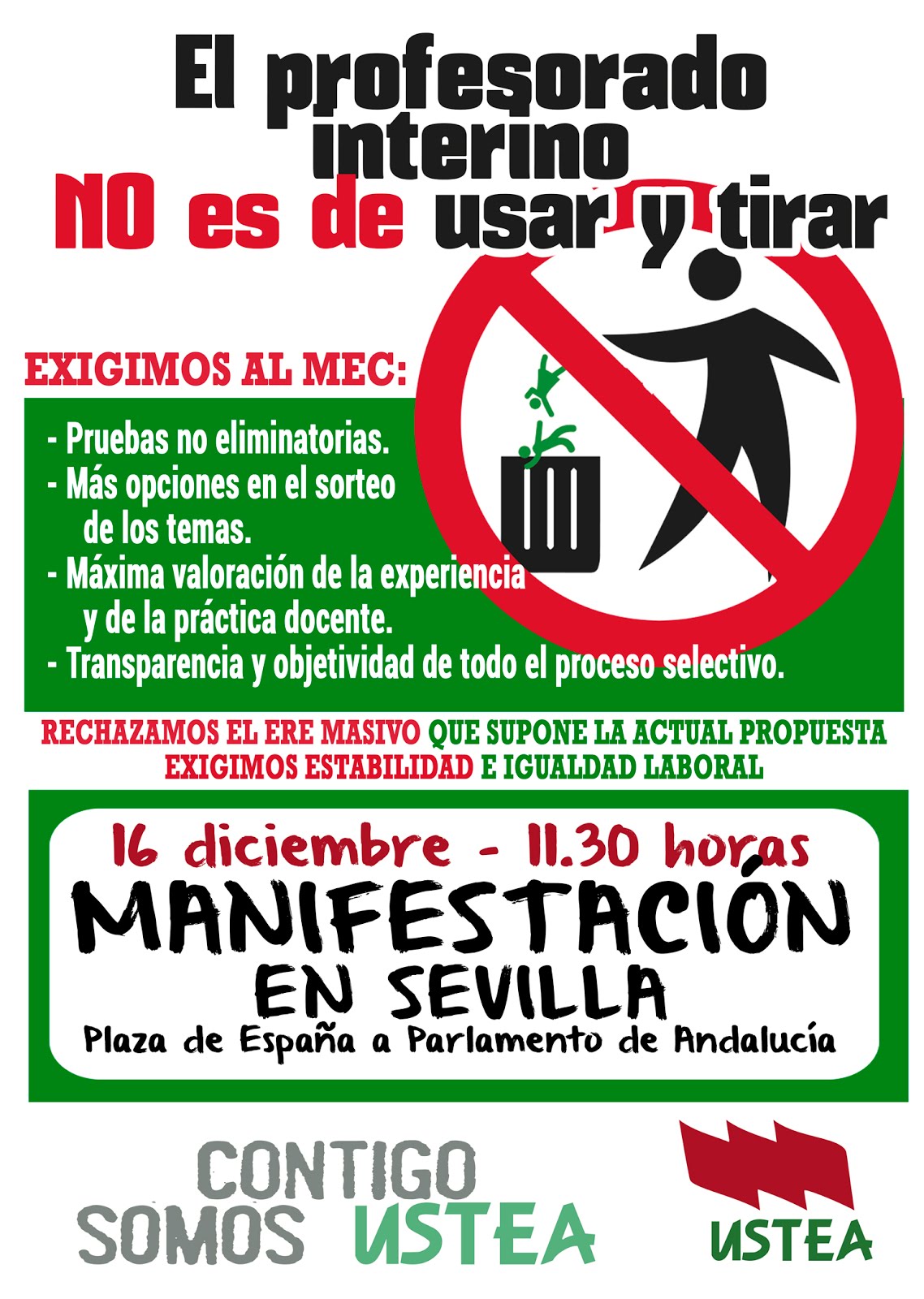 MANIFESTACIÓN 16D SEVILLA: POR LA ESTABILIDAD DEL PROFESORADO INTERINO DE ANDALUCÍA