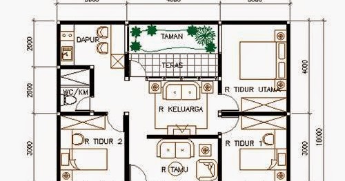  Gambar  Denah  Rumah  Sederhana  1  Lantai  3  Kamar  Tidur  Desain Rumah  Idaman Minimalis 