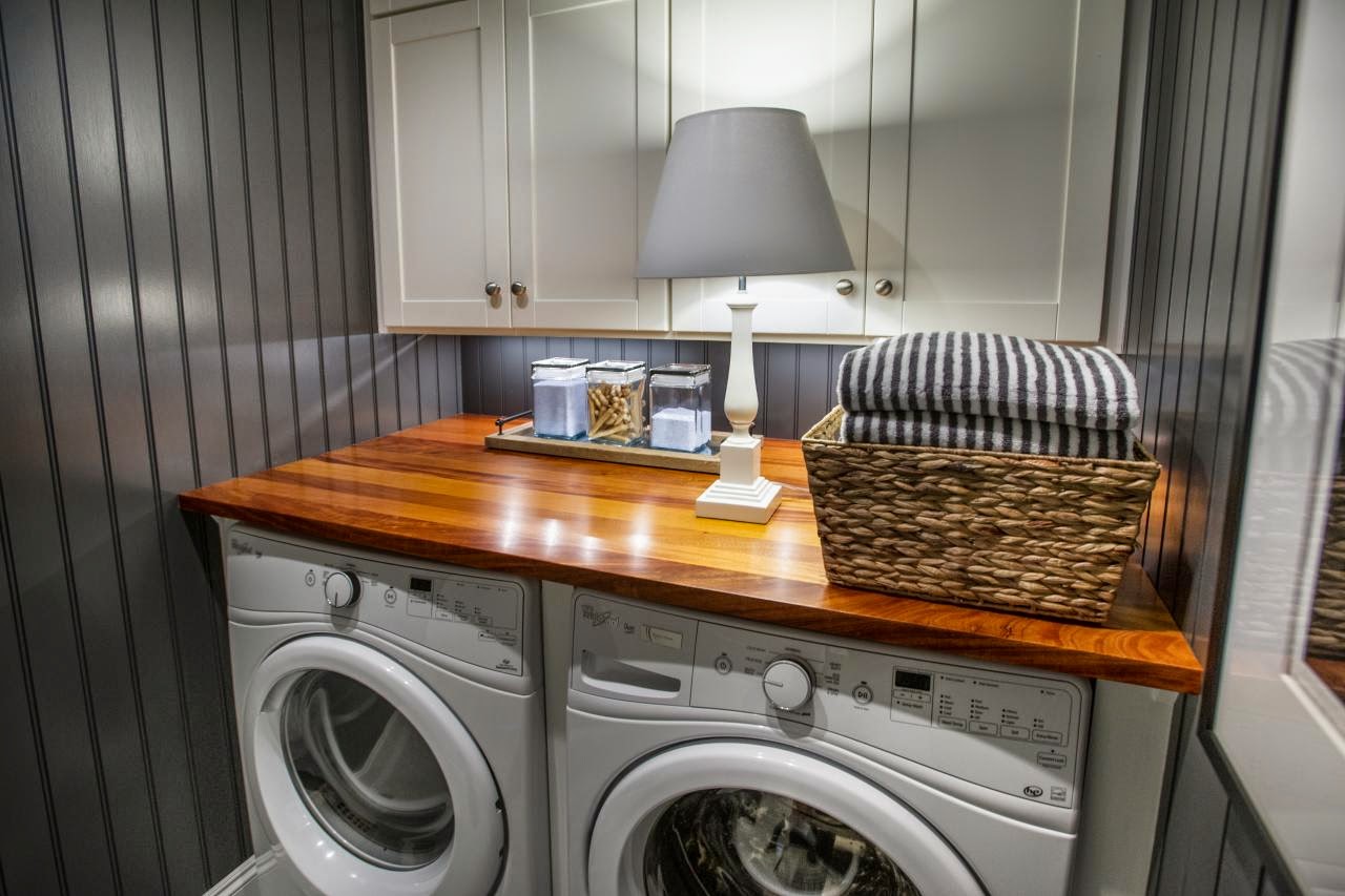 Gorgeous laundry room and powder room. 