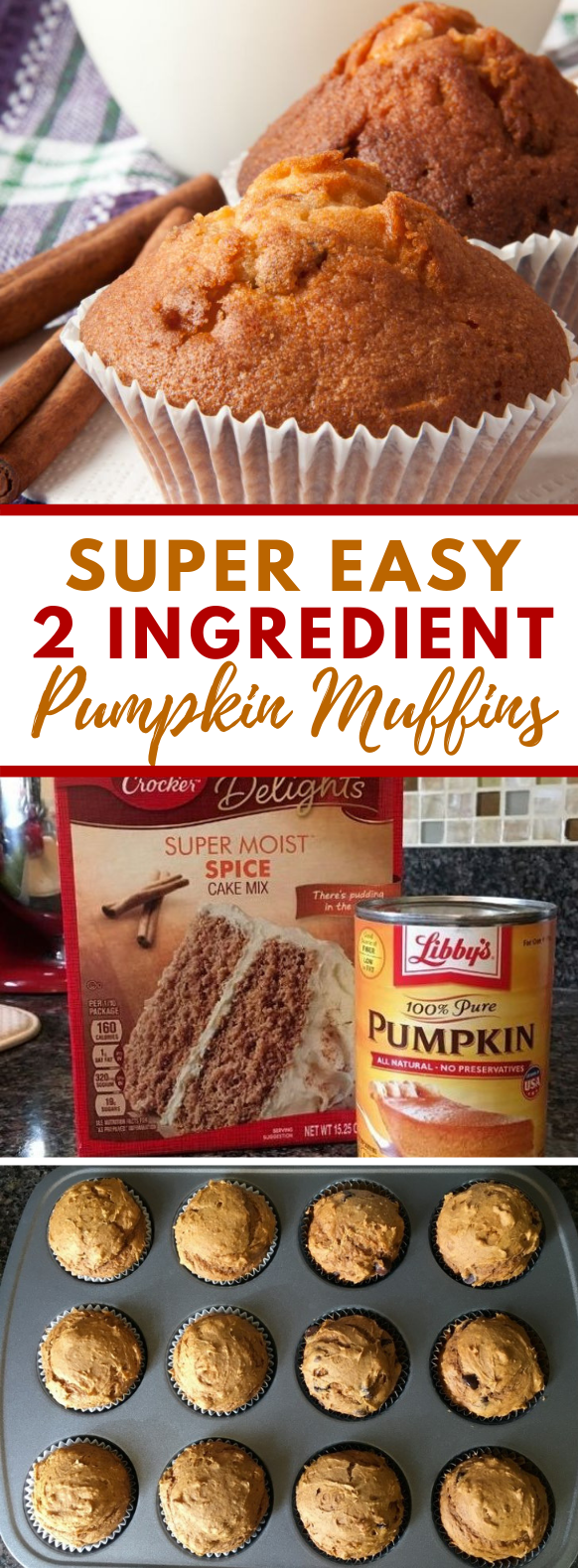 Easy & Delicious 2-Ingredient Pumpkin Muffins #desserts #thanksgiving Easy & Delicious 2-Ingredient Pumpkin Muffins #desserts #thanksgiving