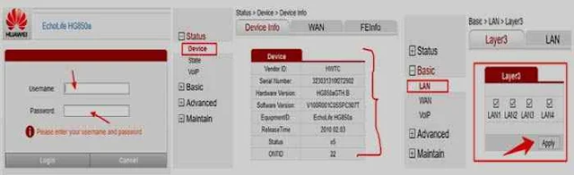BSNL Broadband FTTH ONT Configuration of Huawei Modem