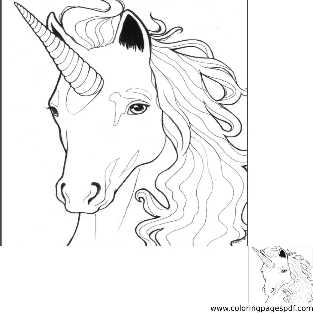 Coloring Page Of A Realistic Unicorn Face