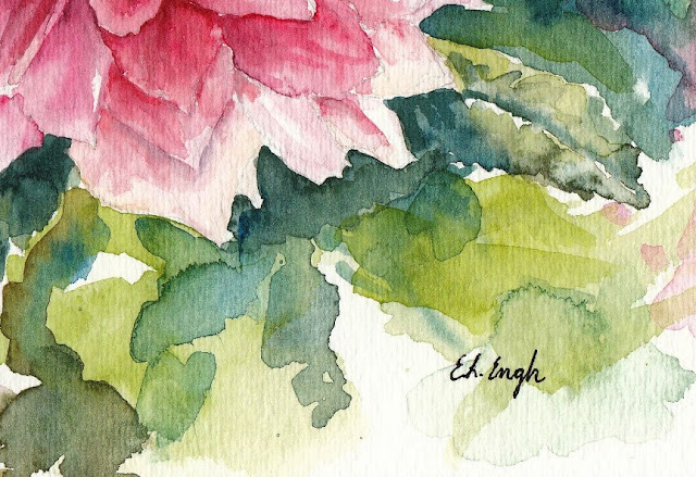 pink dahlia flower watercolor painting