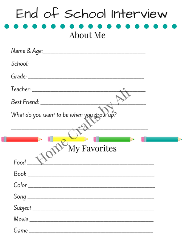 End of School Year Interview Page Free Printable