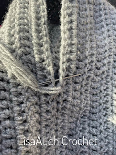 Sewing the seams for the hooded cowl crochet pattern