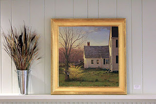 Oil Painting of Sugarhouse Forsythia, Stiles Farm, Southbury, CT by  Tom Adkins