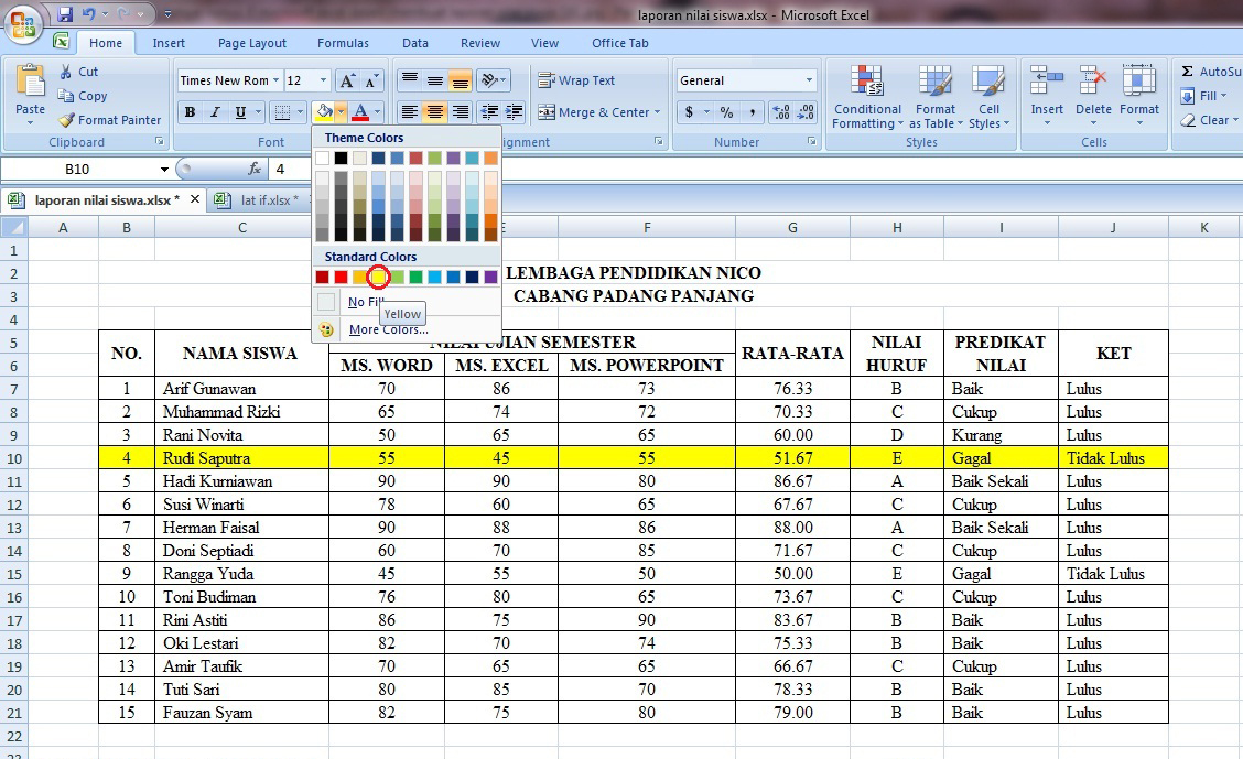 tabel, nilai, rumus, microsoft, excel, if, average, lulus, tidak, laporan, siswa