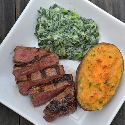 CAB Manhattan Filet with Creamed Spinach and Twice Baked Potatoes