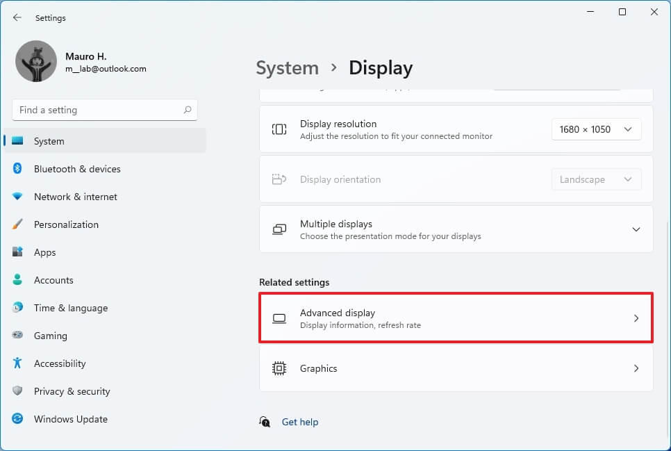 windows11 system advanced display