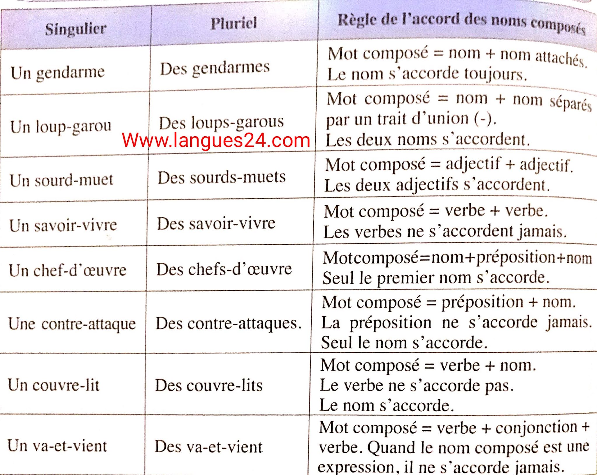 exercices corrigés sur le pluriel des noms composés