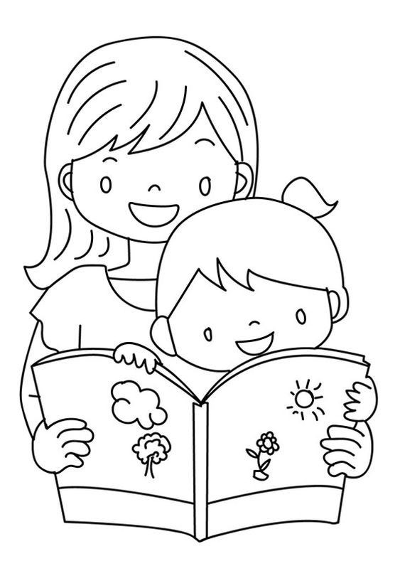 Tranh tô màu mẹ đọc sách cho bé