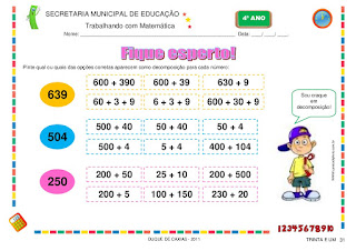 atividades de matemática 4 ano